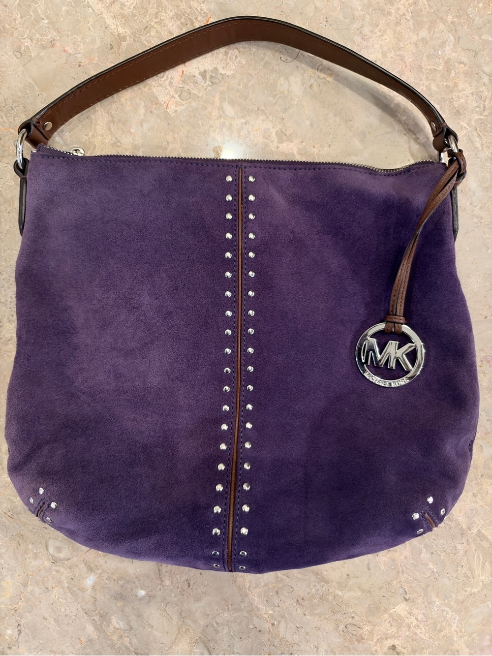 Michael Kors Purple Suede Astor Studded Shoulder Bag